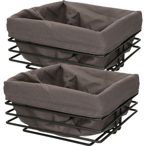 Set van 2x stuks vierkante broodmand/serveermand zwart metaal/katoen 23 cm