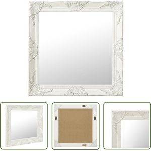 The Living Store Wandspiegel Barok - Vierkant 60x60 cm - Wit