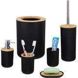 Relaxdays 6-delige badkameraccessoires set bamboe - badkamerset - toilet set - accessoires - zwart