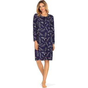 Ascafa Nachthemd 'Blue Winter Leaves' - Dames Nachtmode - Lange Mouw - Maat 46