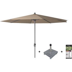 Platinum Riva stokparasol 3.5 m. rond - Taupe met voet en hoes