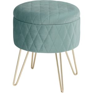 Poef met opbergruimte - trendy fluweel - comfortabel & stijlvol - stevig design - modern turquoise - 31.5x36 cm