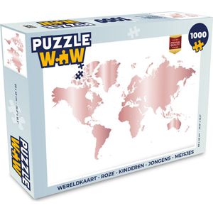 Puzzel Wereldkaart - Roze - Kinderen - Jongens - Meisjes - Legpuzzel - Puzzel 1000 stukjes volwassenen