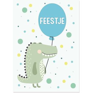 Uitnodigingen kinderfeestje met krokodil - uitnodigingen kinderfeestje met dieren - Uitnodiging kinderfeestje jongen - UITNODIGING KINDERFEESTJE