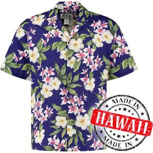 Hawaii Blouse - Shirt - Hemd - 100% Katoen - Overhemd Heren Korte Mouw - Made in Hawaii ""Tropisch Paars"" Maat S