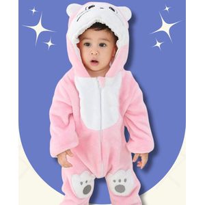 BoefieBoef Kitty Poes Dieren Onesie & Pyjama voor Baby en Dreumes - Kinder Verkleedkleding - Dieren Kostuum Pak - Beschikbaar in Meerdere Maten en Designs - Wit Roze