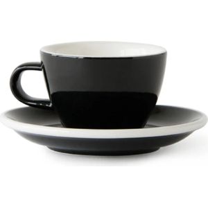 ACME Flat White Kop en schotel - 150ml - Penguin (zwart) - koffie kopje - porselein servies