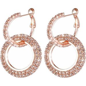 Fako Bijoux® - Oorbellen - Oorringen - Strass - 27mm - Rosé Goudkleurig