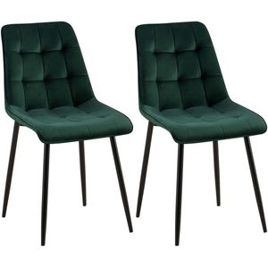 CLP Gifford Set van 2 eetkamerstoelen - klassiek - zonder armleuning - Velvet - fluweel - Fluweel/groen