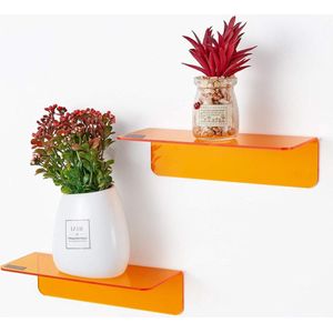 Acryl zwevende wandplanken set van 2 - eenvoudig uitbreiden en personaliseren wandruimte - 9 inch kleine plank met kabelclips (oranje) acrylic shelves