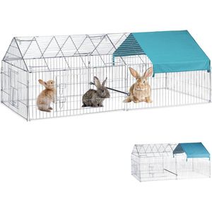 uitloopren voor konijnen en kippen, met zonnedoek, optionele zitstang, groot buitenren, 85x100x220 cm, zilver