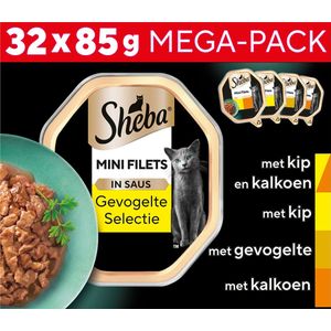 Sheba Kattenvoer Mini Filets - Natvoer - Gevogelte in Saus - kuipjes 32 x 85g Mega Pack