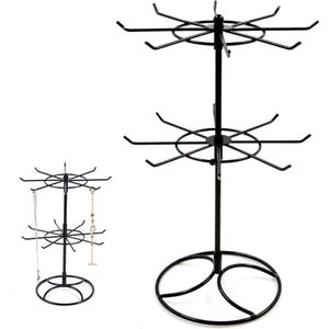 Metaal Sieradenstandaard Halskettingen Draaihouder - 2 Verdiepingen - Oorbellen Ringen Armbanden Horloges Accessoires - Zwart - Demontabel