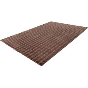 Lalee Harmony - 3d Vloerkleed - Tapijt – Karpet - Hoogpolig - Superzacht - Fluffy - Shiny- 3d blokjes- rabbit 80x150 cm Donker taupe