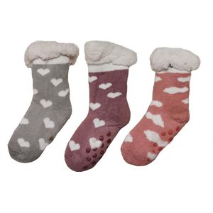 Bixtra - Meisjes Kinderen Warmte Sokken met Antislip Grijs Roze-Paars Roze-Rood 27-31