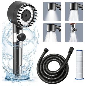 S&Dshopline® Douchekop, waterbesparend, visuele massagedouche met slang (1,5 m) en 2 filters, douchekop met massagekop, 4 modi, handdouche, afneembare douche met een reservefilterpatroon, grijs