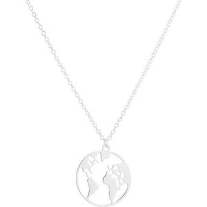 24/7 Jewelry Collection Wereldbol Ketting - Wereldkaart - Kaart - Aarde - Wereld - Zilverkleurig