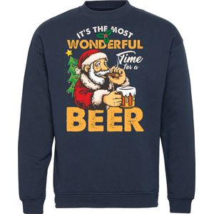 Kersttrui Wonderfull Time For A Beer | Foute Kersttrui Dames Heren | Kerstcadeau | Kerstpakket | Navy | maat 4XL