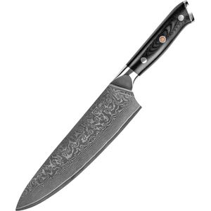 House of Husk Professioneel Koksmes 33cm - 20cm Lemmet - Chef Mes - Keukenmes - 67 Lagen Damascus Staal - Koolstof Chroom Kern - 60+2HRC