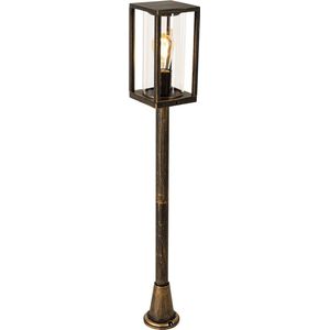 QAZQA charlois - Industriele Staande Buitenlamp | Staande Lamp voor buiten - 1 lichts - H 100 cm - Goud/messing - Industrieel - Buitenverlichting