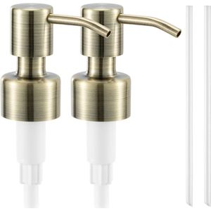 Navaris 2x rvs zeepdispenser kop - Handzeep pompkop 26-28 mm - Zeeppompje opzetstuk voor vloeibare zeep of lotion - Badkamer accessoires - Goudkleurig