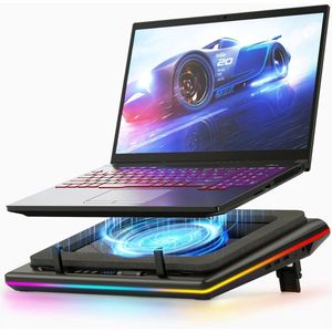 Koeler voor laptop- continue snelheid & 14 cm extra groot en krachtig turboventilator, dichtingsschuim en USB-hub met 3 poorten voor 15- tot 19-inch laptop