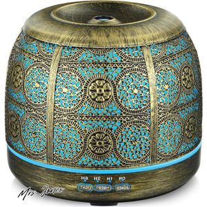 Mrs. Jones Aromatherapie-diffuser van 500 ml metaal etherische oliën 7 kleuren geurlamp vintage diffuser-luchtbevochtiger voor baby‘s thuis - kantoor of yoga .
