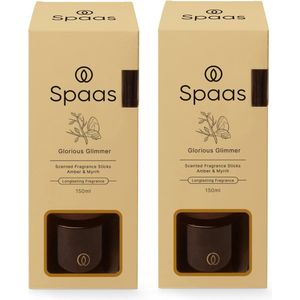 Spaas Geurstokjes - Glorious Glimmer - 150ml - Ø7,5cm - 2 stuks - Warmbruin Glas met Houten Decoratieve Ring