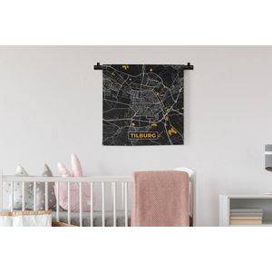 Wandkleed - Wanddoek - Stadskaart - Tilburg - Goud - Zwart - 60x60 cm - Wandtapijt - Plattegrond