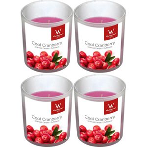 4x Geurkaarsen cranberry in glazen houder 25 branduren - Geurkaarsen cranberrygeur/veenbessengeur - Woondecoraties
