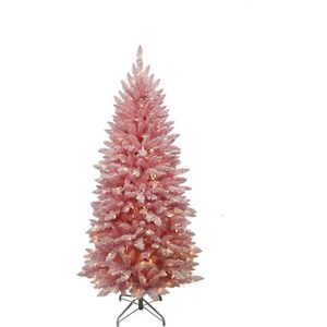 Funky Pink kunstkerstboom - 213 cm - roze - Ø 102 cm - 400 ledlampjes - besneeuwd - metalen voet