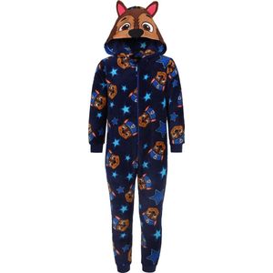 Paw Patrol Chase Marineblauw, Polar Fleece Eendelige Pyjama, Kinder Onesie met Capuchon, OEKO-TEX