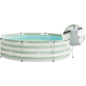 Swim Essentials Opzetzwembad - Frame Zwembad - Rond - Groen/Wit Gestreept - 305 x 76 cm - Met Filterpomp