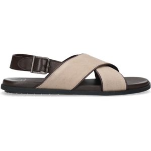 Sacha - Heren - Bruine leren sandalen met beige details - Maat 46