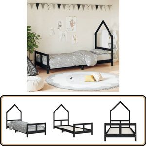 vidaXL Kinderbedframe - 80x200 cm - Zwart Grenenhout Kinderbed - Houten Bed - Peuterbed - Kids Bed - Massief Hout