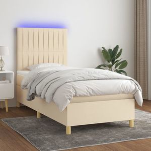 The Living Store Bed Crème LED 193x90x118cm - Duurzaam - Verstelbaar hoofdbord - Pocketvering matras - Huidvriendelijk topmatras - Inclusief LED-strip