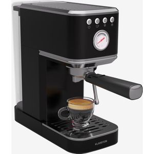 Klarstein Steelpresso Slim Portafilter Machine - 20 Bar - 1350 W - 1.2 Liter Watertank - Stoompijpje - Roestvrijstalen behuizing - Compact - Zwart