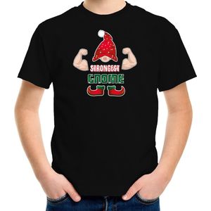 Bellatio Decorations kerst t-shirt voor jongens - Sterkste Gnoom - zwart - Kerst kabouter 164/176