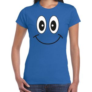 Bellatio Decorations Verkleed T-shirt voor dames - Smile / Emoticon - blauw - carnaval - feestkleding M