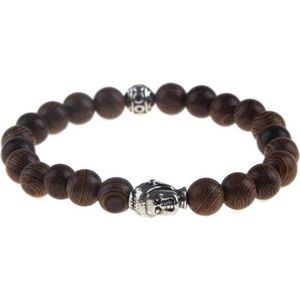 Fako Bijoux® - Buddha Armband - Hout - Bal - Zilverkleurig