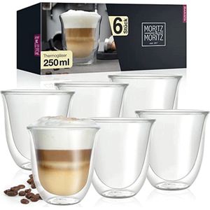 Dubbelwandige latte macchiato-glazen, koffieglas, theeglazen - mokkakopjes , Koffiekopjes , espressokopjes - kopjes - Cappuccino kopjes 6 x 250 ml