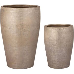 PTMD Mialee Bloempotten - 40x40x62 cm - Aluminium - Goud - Set van 2