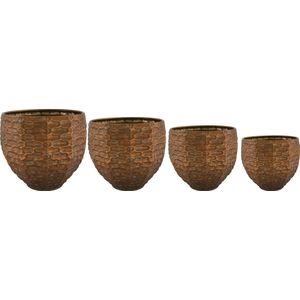 DKNC - Plantenbakken metaal met plastic - 37x33.5cm - Set van 4 - Koper