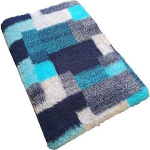 Topmast Vetbed - Patchwork Design - 100 x 75 cm - Waterafstotend - Latex Antislip - Benchmat Hond - Hondendeken - Hondenkleed - Turquoise Zwart Blauw Grijs - Machinewasbaar