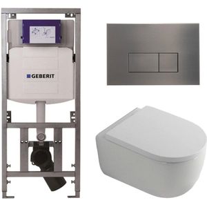 QeramiQ Dely Swirl Toiletset - 36.3x51.7cm - Geberit UP320 Burda inbouwreservoir - 35mm zitting - gunmetal bedieningsplaat - rechthoekige knoppen - wit glans