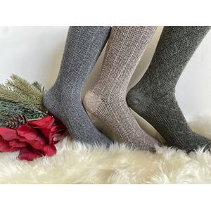 3 paar- Natuur Wollen Heren Warme Dikke Luxe Winter Sokken-Bruin/Grijs -Maat 41-44