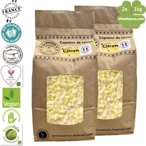 Marseille zeepvlokken citroen fris | 2x 1kg | Zonder conserveringsmiddelen | Multifunctioneel | Le Serail