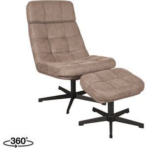 LABEL51 Alvar Fauteuil - Bruin - Boucle - Incl. Hocker