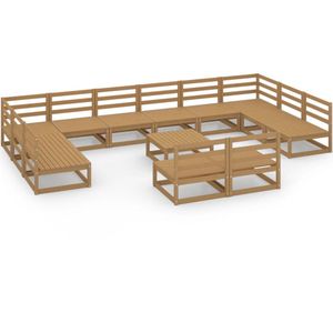 vidaXL Loungeset - 13-delig - Grenenhout - Honingbruin Loungeset - Tuinlounge - Lounge Set - Houten Loungestoel - Buitendiner