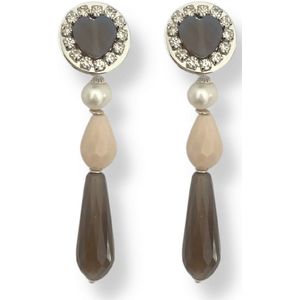 Zatthu Jewelry - N21AW361 - Heia grijs beige oorbellen met hart en Swarovski